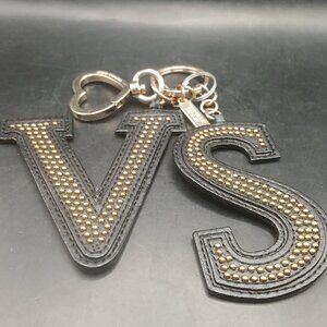 VICTORIA'S SECRET BLACK GOLD STUDDED GLAM ROCK VS KEYCHAIN CLIP CHARM TAG
